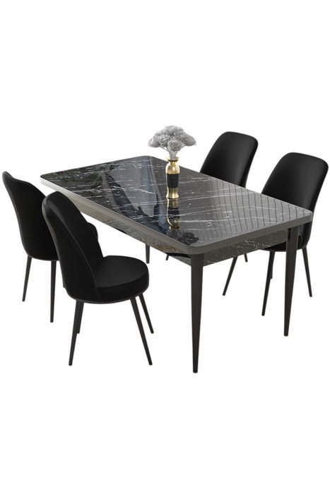 Hanah Home Juego de mesa y sillas de comedor de 5 piezas en Mármol negro y negro Hanah Home Juego de mesa y sillas de comedor de 5 piezas en Mármol negro y negro